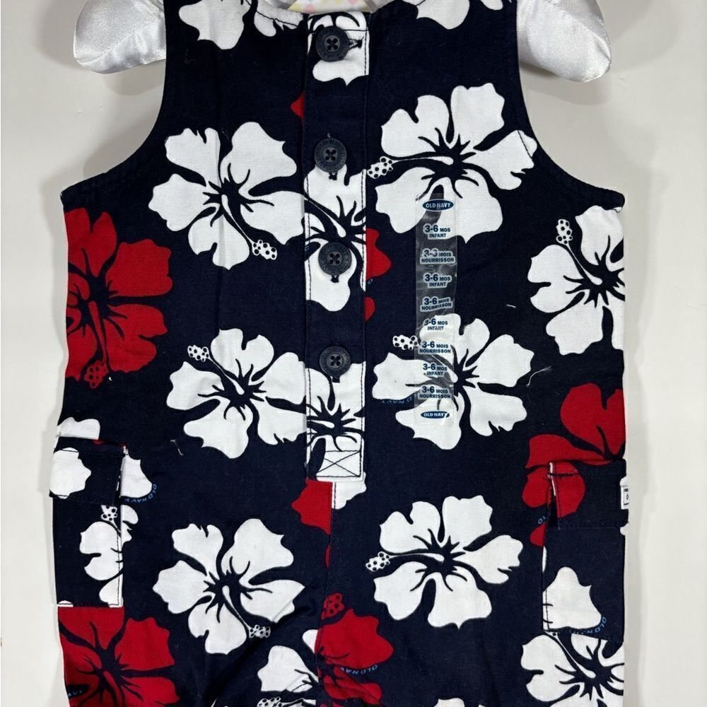 Romper Black with red and White Hibiscus flowers